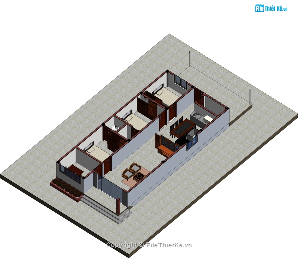 Nhà cấp 4 file revit,file revit nhà cấp 4,nhà cấp 4 file cad,bản vẽ nhà cấp 4,thiết kế nhà cấp 4,nhà cấp 4 7x14.5m