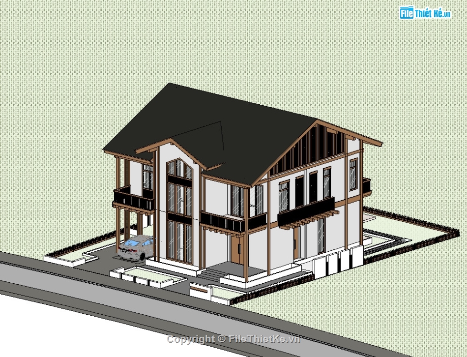 Biệt thự nghĩ dưỡng,biệt thự 2 tầng,revit biệt thự 2 tầng,model su biệt thự 2 tầng,biệt thự nghỉ dưỡng 2 tầng
