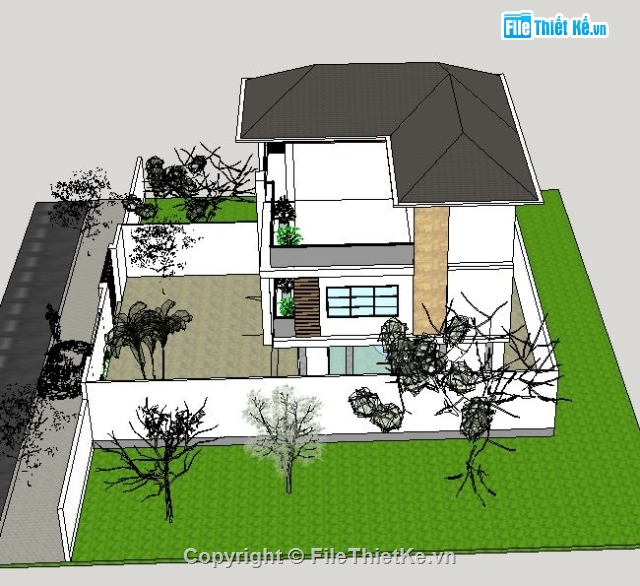 biệt thự nhà phố,biet thu sketchup hien dai,biệt thự vẽ bằng  sketchup,mẫu biệt thự sketchup,model biet thu sketchup