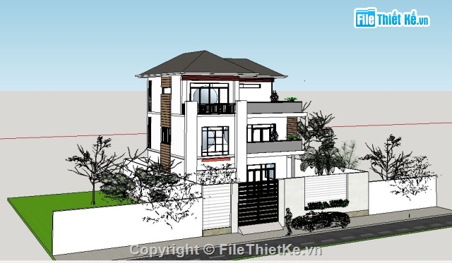 biệt thự nhà phố,biet thu sketchup hien dai,biệt thự vẽ bằng  sketchup,mẫu biệt thự sketchup,model biet thu sketchup