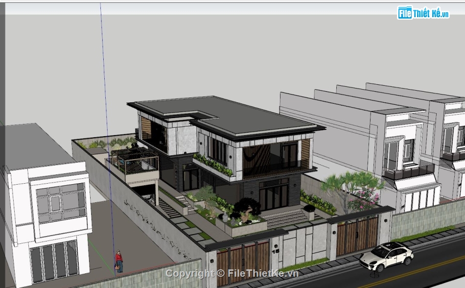 nhà phố 2 tầng,3D nhà phố 2 tầng,nhà 2 tầng,sketchup nhà phố 2 tầng