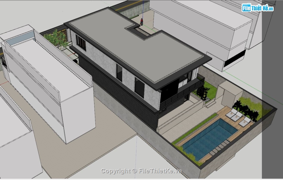 nhà phố 2 tầng,3D nhà phố 2 tầng,nhà 2 tầng,sketchup nhà phố 2 tầng