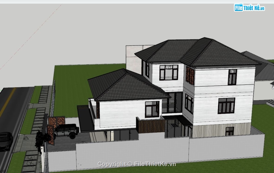 nhà phố 2 tầng,3D nhà phố 2 tầng,nhà 2 tầng,sketchup nhà phố 2 tầng