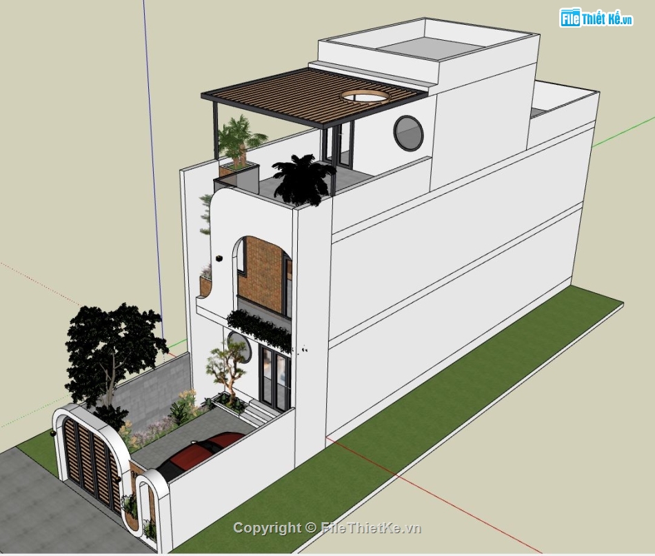 nhà 3 tầng,mẫu nhà 3 tầng,nhà 3 tầng hiện đại,file sketchup nhà phố 3 tầng