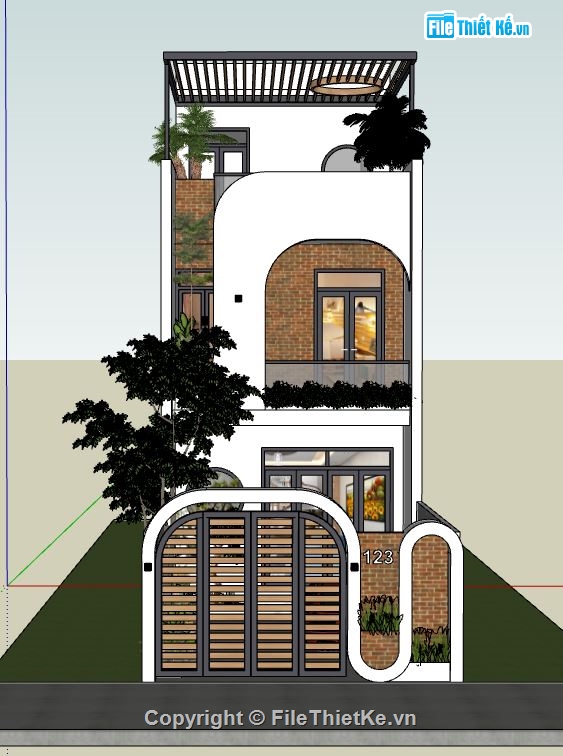 nhà 3 tầng,mẫu nhà 3 tầng,nhà 3 tầng hiện đại,file sketchup nhà phố 3 tầng