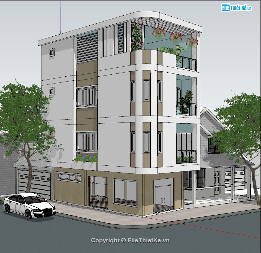nhà phố 3 tầng,File su nhà phố 3 tầng,Sketchup nhà phố 3 tầng,Model nhà phố 3 tầng