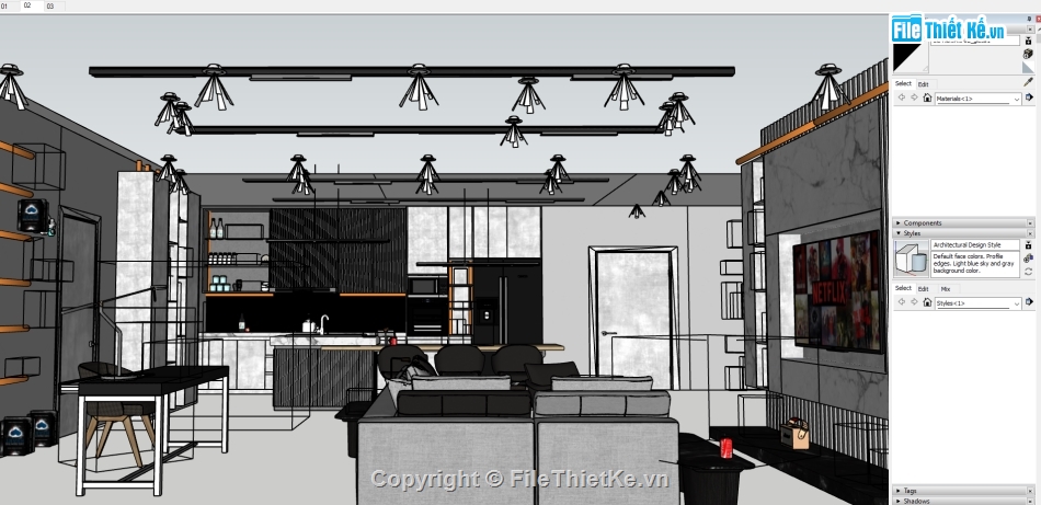 Sketchup nội thất make up,File sketchup nội thất,File Skechup nội thất,Sketchup bếp,file sketchup phòng khách