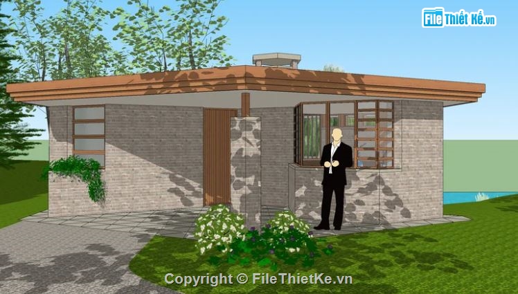 File sketchup mẫu nhà cấp 4,File sketchup nhà cấp 4,Model su nhà cấp 4,Nhà cấp 4 model su