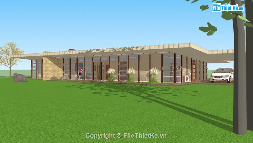 File sketchup mẫu nhà cấp 4,File sketchup nhà cấp 4,Model su nhà cấp 4,Nhà cấp 4 model su