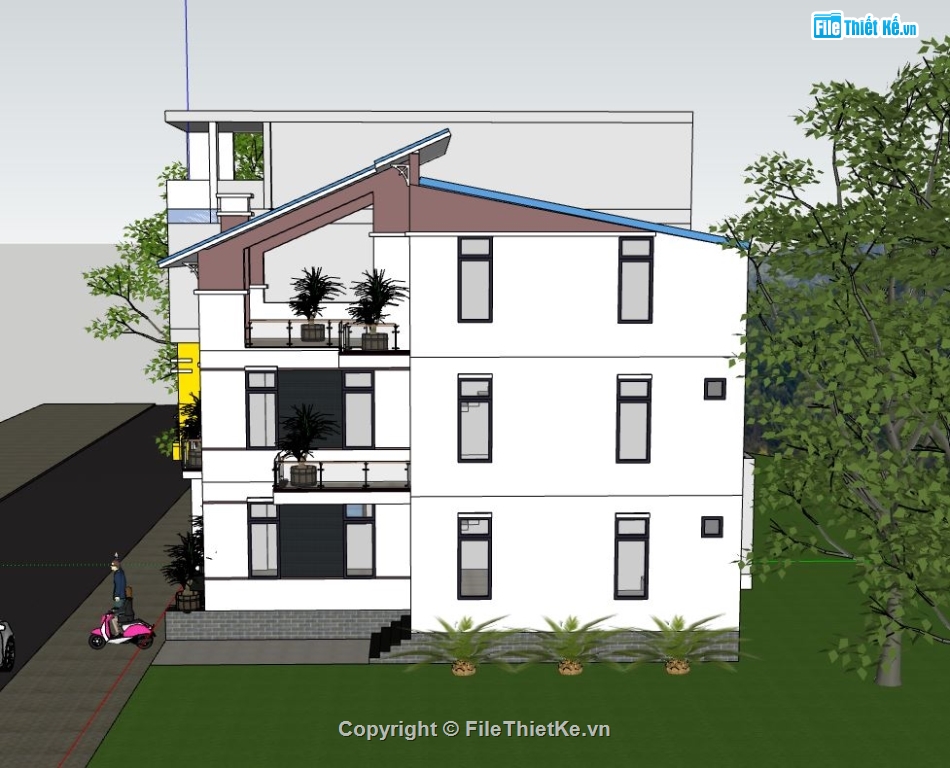 mẫu thiết kế nhà phố,sketchup nhà phố 2 tầng,file su nhà phố 2 tầng,phối cảnh nhà phố 2 tầng
