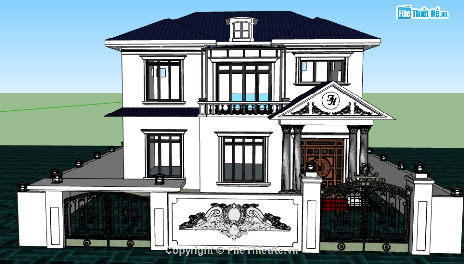 biệt thự 2 tầng su 8.2x12.5m,su biệt thự 2 tầng,sketchup biệt thự,file sketchup biệt thự,sketchup biệt thự 2 tầng