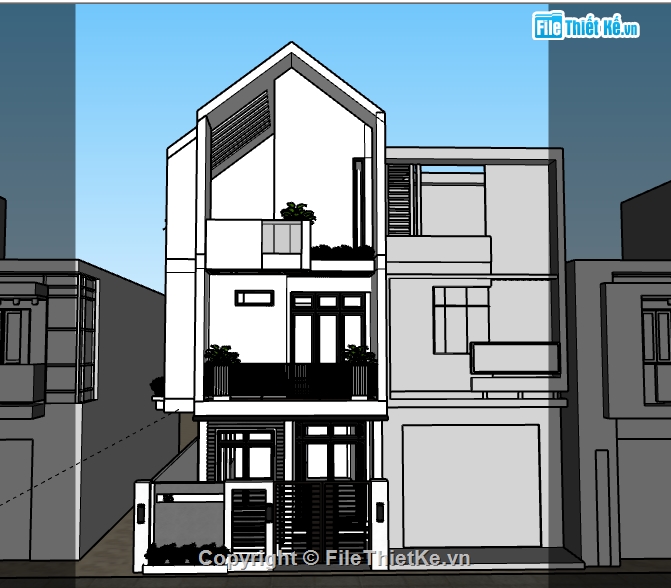 Nhà phố 3 tầng,File su Nhà phố 3 tầng,Sketchup Nhà phố 3 tầng,Model Nhà phố 3 tầng