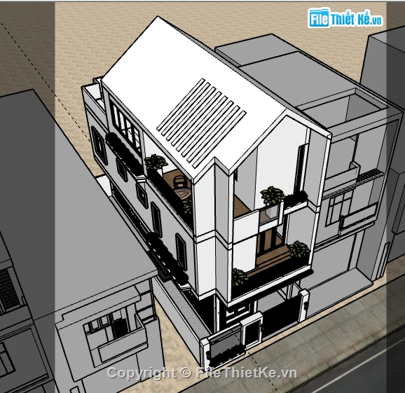 Nhà phố 3 tầng,File su Nhà phố 3 tầng,Sketchup Nhà phố 3 tầng,Model Nhà phố 3 tầng