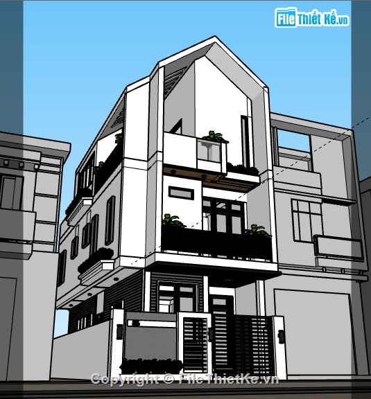 Nhà phố 3 tầng,File su Nhà phố 3 tầng,Sketchup Nhà phố 3 tầng,Model Nhà phố 3 tầng
