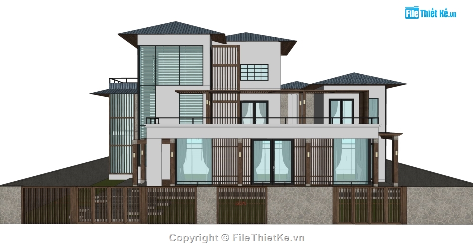 Biệt thự 3 tầng,file sketchup biệt thự 3 tầng,Model sketchup Biệt thự 3 tầng,File su Biệt thự 3 tầng