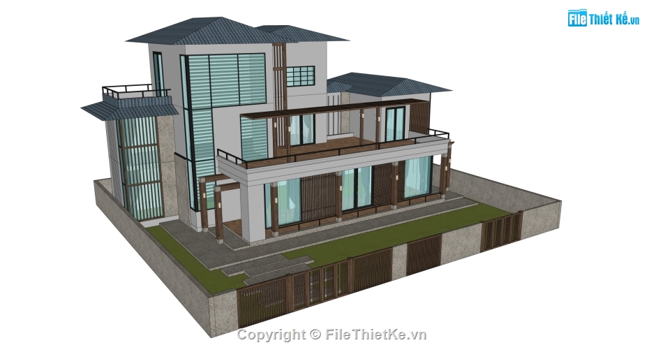 Biệt thự 3 tầng,file sketchup biệt thự 3 tầng,Model sketchup Biệt thự 3 tầng,File su Biệt thự 3 tầng