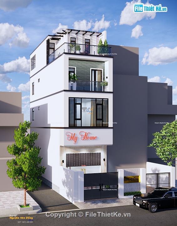 Nhà phố 4 tầng 5x20m,File su Nhà phố 4 tầng,Su Nhà phố 4 tầng,Sketchup Nhà phố 4 tầng,File Sketchup Nhà phố 4 tầng