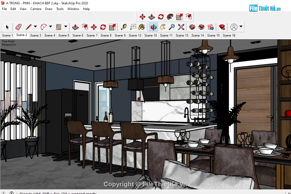 Phòng khách Sketchup,Sketchup Nội thất phòng khách bếp,File su nhà Bếp,file su khách bếp