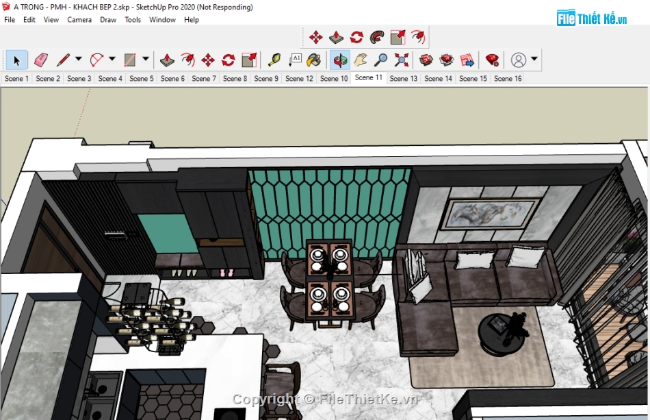 Phòng khách Sketchup,Sketchup Nội thất phòng khách bếp,File su nhà Bếp,file su khách bếp