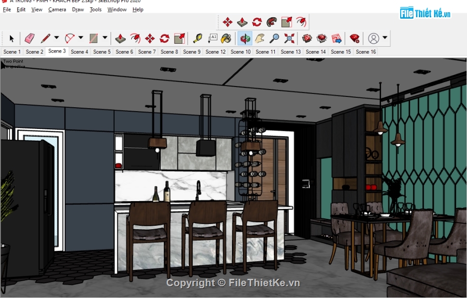 Phòng khách Sketchup,Sketchup Nội thất phòng khách bếp,File su nhà Bếp,file su khách bếp