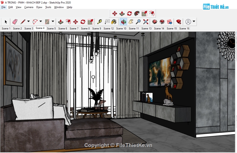 Phòng khách Sketchup,Sketchup Nội thất phòng khách bếp,File su nhà Bếp,file su khách bếp