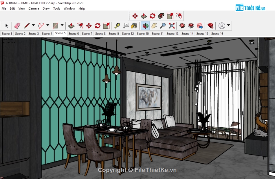 Phòng khách Sketchup,Sketchup Nội thất phòng khách bếp,File su nhà Bếp,file su khách bếp