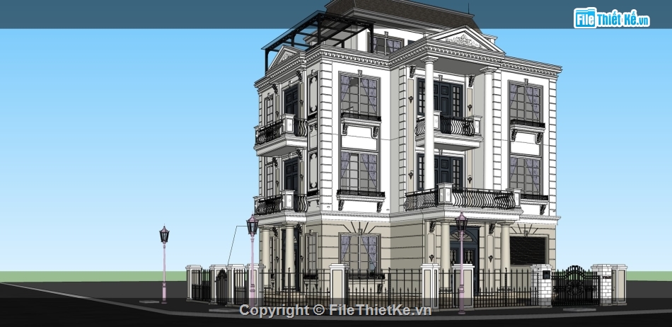 file su biệt thự 3 tầng,biệt thự sketchup,File sketchup biệt thự,model biệt thự sketchup