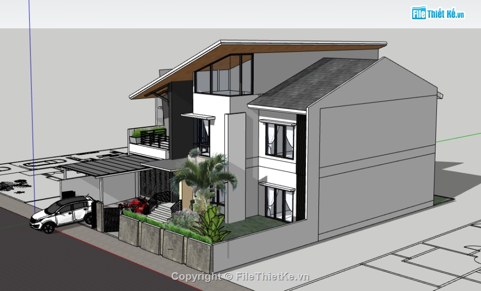 dựng bao cảnh biệt thự 2 tầng,file sketchup biệt thự 15.2x18.6m,dựng model 3d su biệt thự hiện đại
