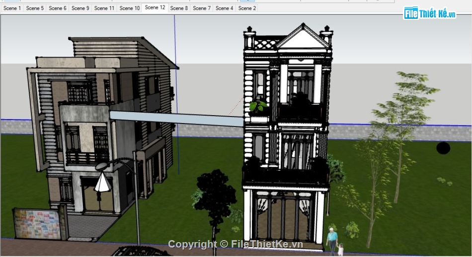 nhà phố 3 tầng sketchup,File sketchup nhà phố 3 tầng,Model nhà phố 3 tầng,3D SU nhà phố 3 tầng,Model su nhà phố 3 tầng,nhà phố 3 tầng 5x18m