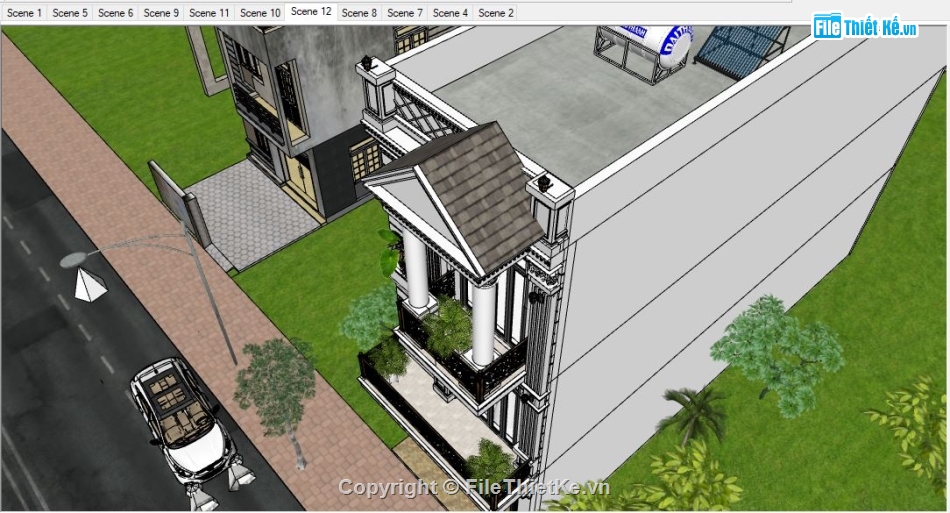 nhà phố 3 tầng sketchup,File sketchup nhà phố 3 tầng,Model nhà phố 3 tầng,3D SU nhà phố 3 tầng,Model su nhà phố 3 tầng,nhà phố 3 tầng 5x18m