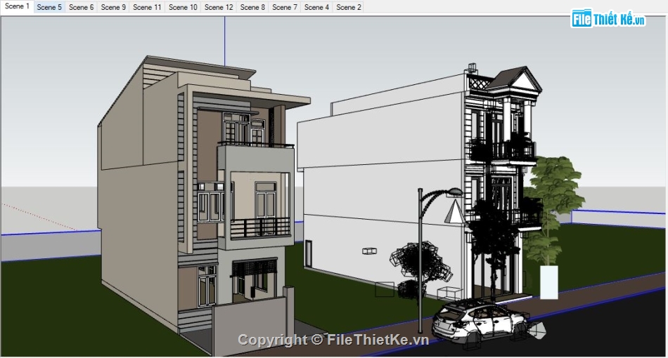 nhà phố 3 tầng sketchup,File sketchup nhà phố 3 tầng,Model nhà phố 3 tầng,3D SU nhà phố 3 tầng,Model su nhà phố 3 tầng,nhà phố 3 tầng 5x18m