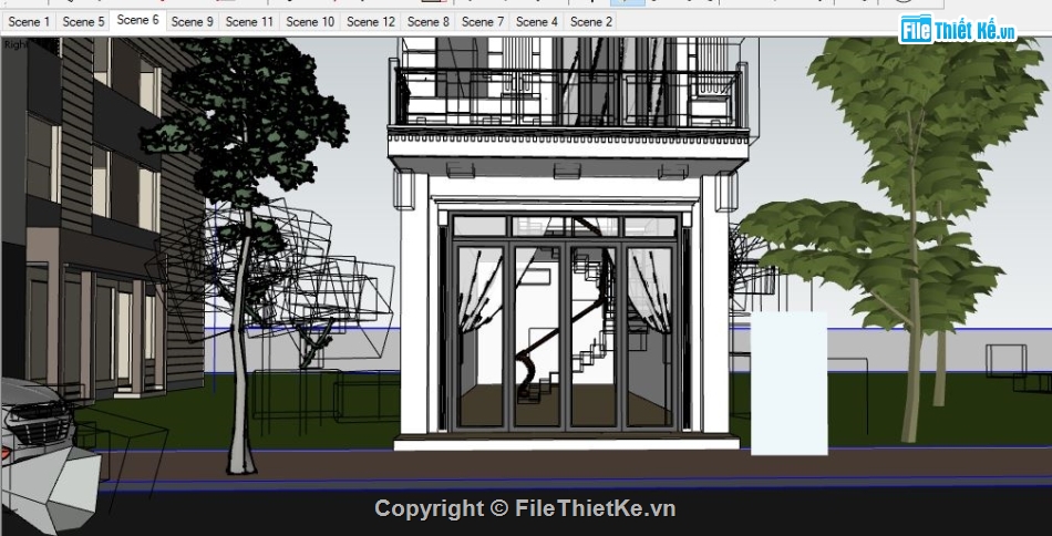 nhà phố 3 tầng sketchup,File sketchup nhà phố 3 tầng,Model nhà phố 3 tầng,3D SU nhà phố 3 tầng,Model su nhà phố 3 tầng,nhà phố 3 tầng 5x18m