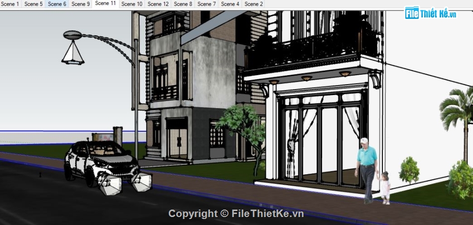 nhà phố 3 tầng sketchup,File sketchup nhà phố 3 tầng,Model nhà phố 3 tầng,3D SU nhà phố 3 tầng,Model su nhà phố 3 tầng,nhà phố 3 tầng 5x18m