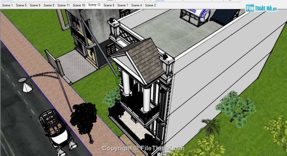 nhà phố 3 tầng sketchup,File sketchup nhà phố 3 tầng,Model nhà phố 3 tầng,3D SU nhà phố 3 tầng,Model su nhà phố 3 tầng,nhà phố 3 tầng 5x18m