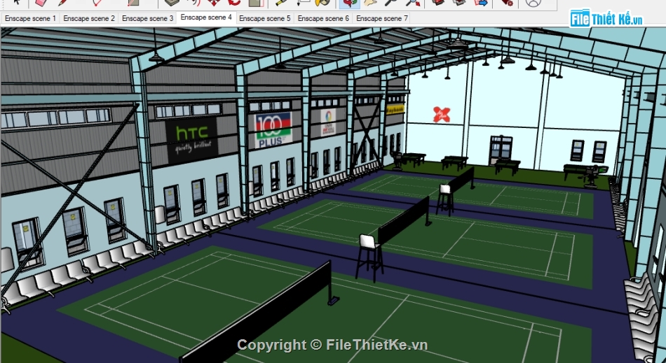 Nhà thi đấu đa năng,thi đấu cầu lông sketchup,Model sketchup nhà cầu lông,File su nhà cầu lông,nhà thi đấu