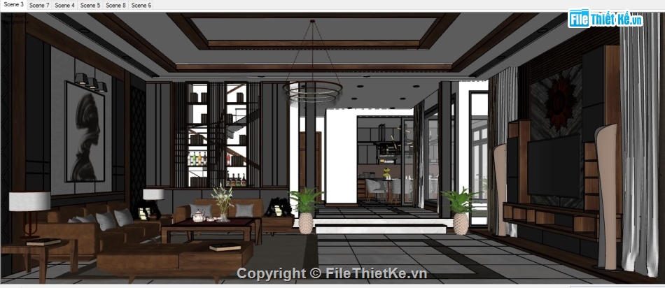 nội thất phòng khách,Sketchup bếp,nội thất phòng bếp,Sketchup phòng khách bếp,phòng khách bếp