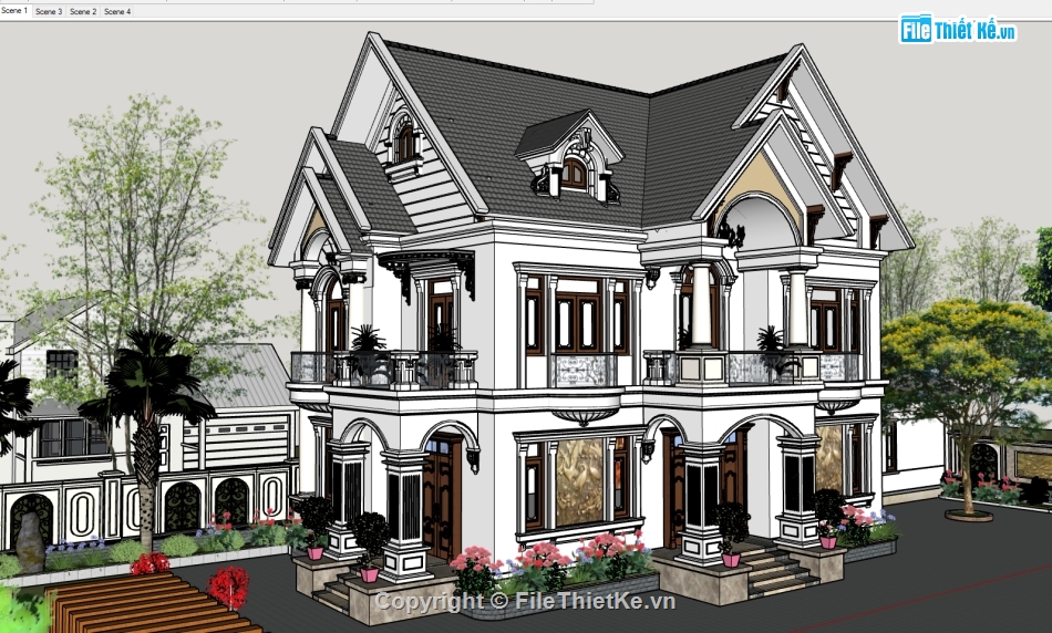 Sketchup ngoại thất,Biệt thự  2 tầng,Biệt thự 2 tầng,file su biệt thự,su biệt thự