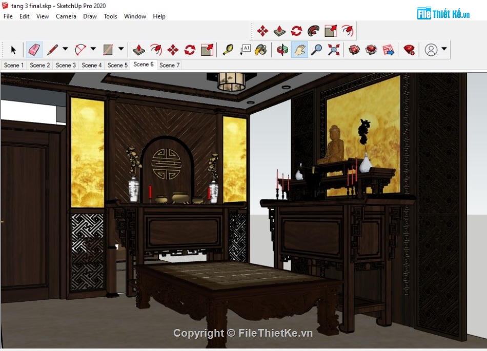 sketchup nội thất phòng thờ,File sketchup phòng thờ,sketchup phòng thờ,File su phòng thờ,Model 3dsu phòng thờ