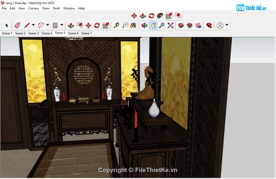sketchup nội thất phòng thờ,File sketchup phòng thờ,sketchup phòng thờ,File su phòng thờ,Model 3dsu phòng thờ