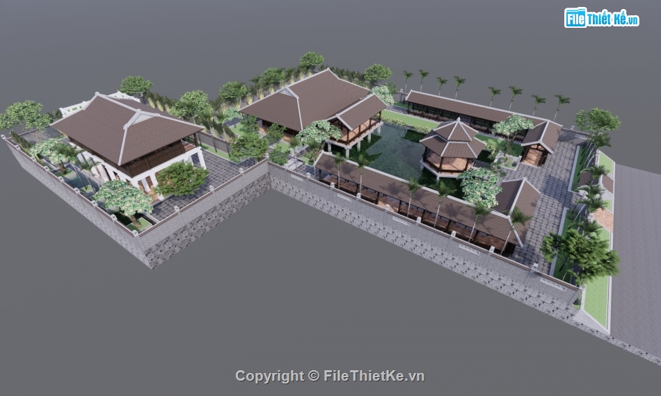 thiết kế chùa file sketchup,File sketchup chùa,tổng quan thiết kế chùa file 3d,file 3d chùa