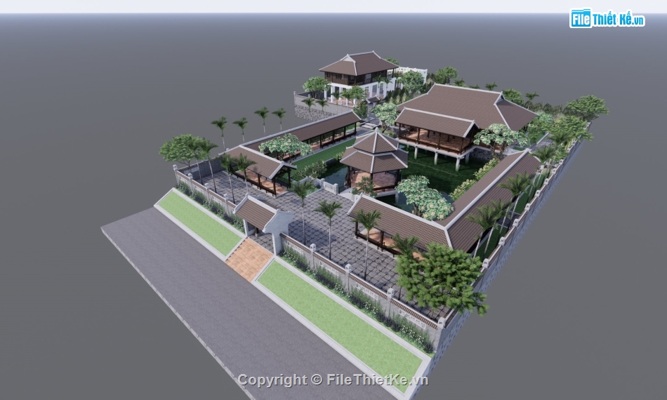 thiết kế chùa file sketchup,File sketchup chùa,tổng quan thiết kế chùa file 3d,file 3d chùa