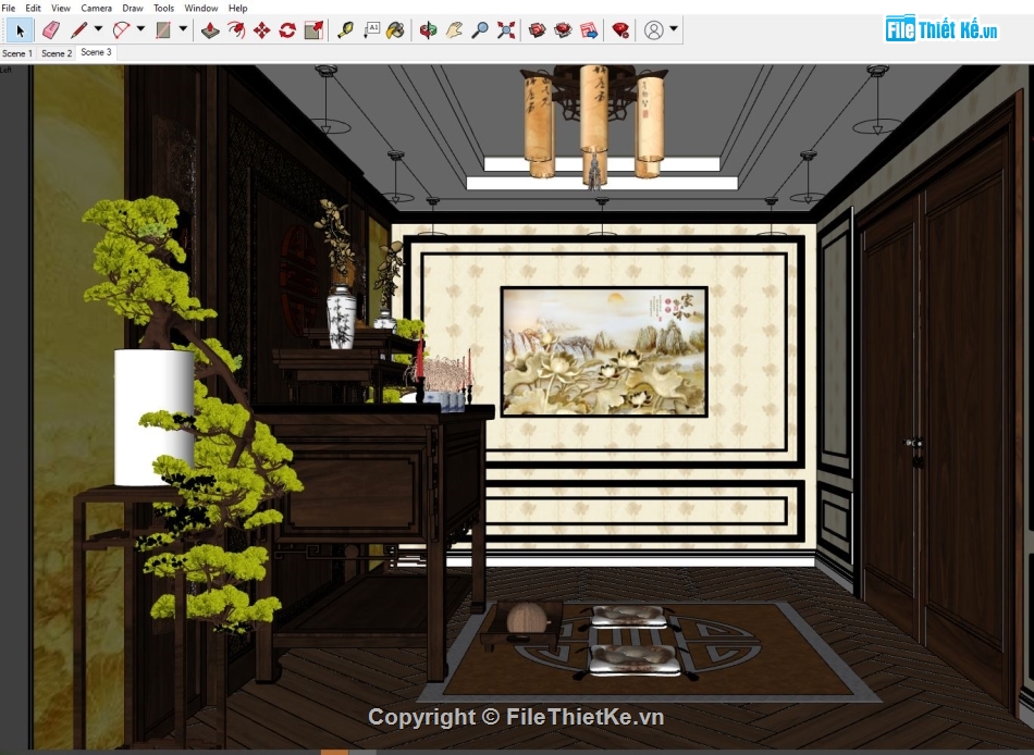 sketchup nội thất phòng thờ,Phòng thờ file su,file sketchup phòng thờ,model phòng thờ