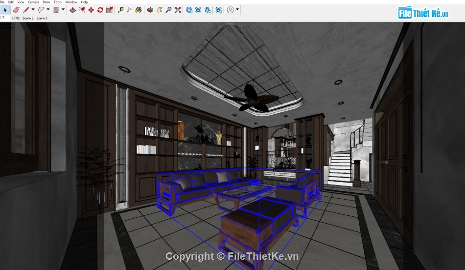 sketchup nội thất,sketchup phòng khách,sketchup nội thất phòng bếp,Model sketchup phòng khách