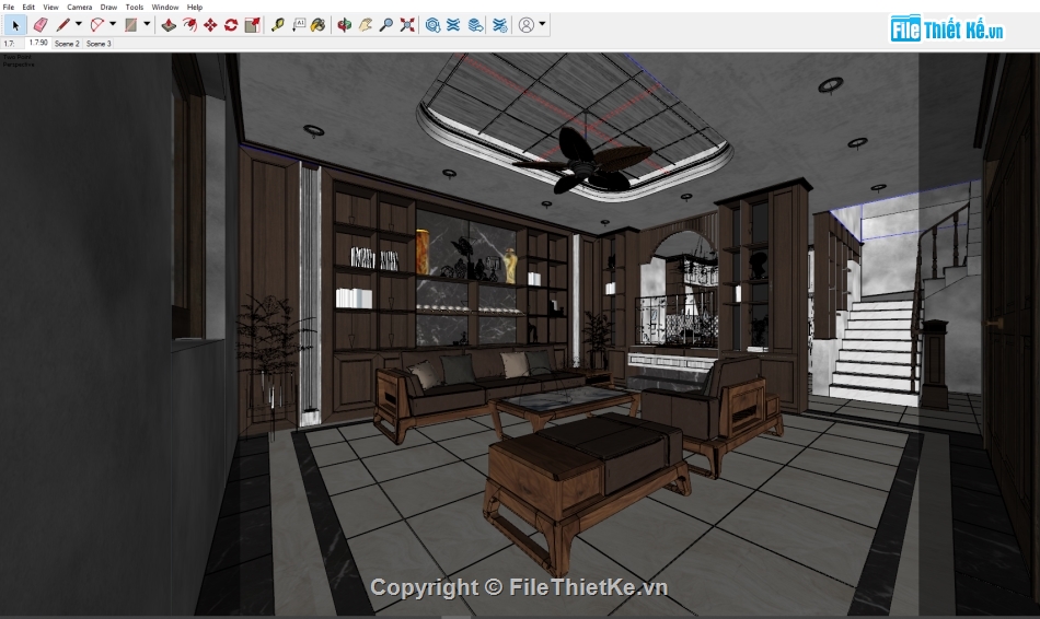 sketchup nội thất,sketchup phòng khách,sketchup nội thất phòng bếp,Model sketchup phòng khách