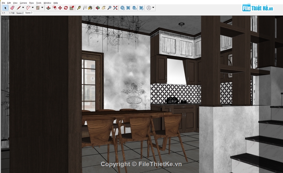 sketchup nội thất,sketchup phòng khách,sketchup nội thất phòng bếp,Model sketchup phòng khách