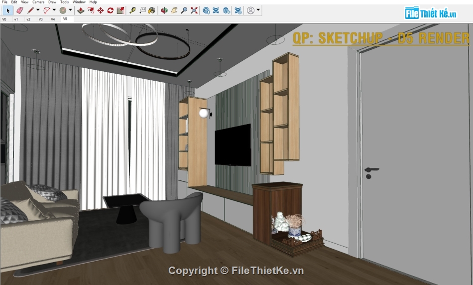 sketchup nội thất khách bếp,File sketchup nội thất,File sketchup nội thất nhà phố,File sketchup Khách bếp,sketchup nội thất bếp