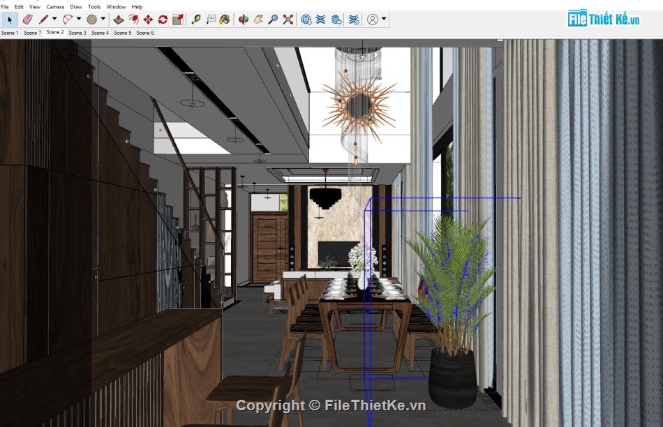 Sketchup + Vray nội thất,sketchup nội thất khách bếp,file sketchup nhà bếp,model sketchup phòng khách,file su khách bếp