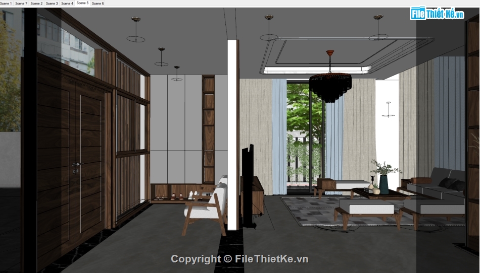 Sketchup + Vray nội thất,sketchup nội thất khách bếp,file sketchup nhà bếp,model sketchup phòng khách,file su khách bếp