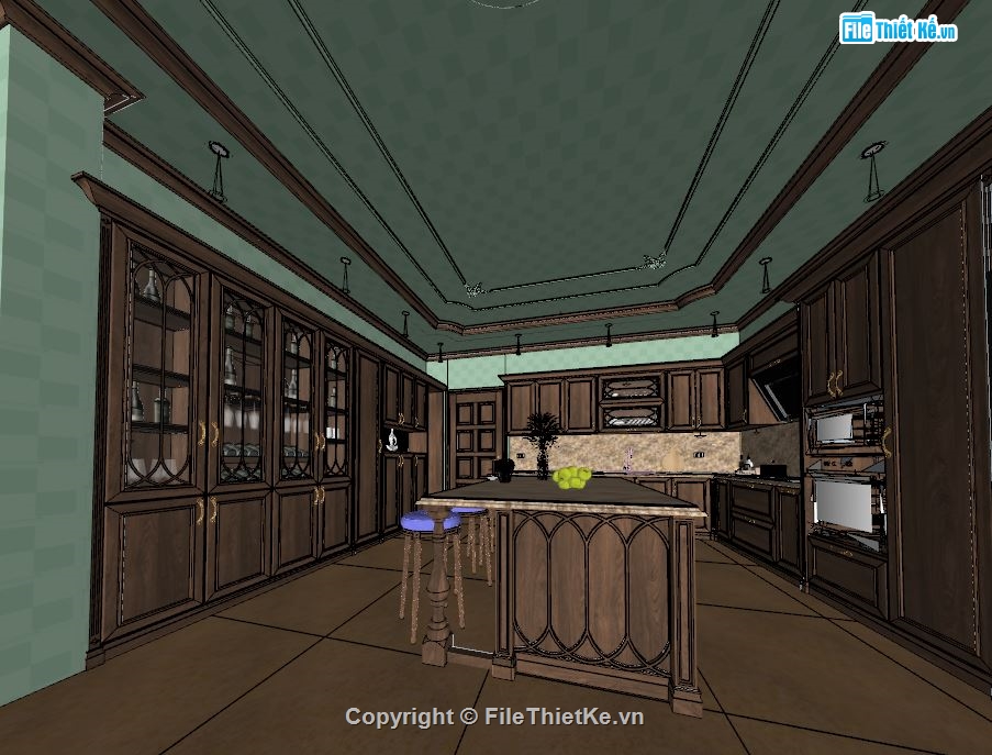 File sketchup nội thất phòng khách,Model su phòng khách  bếp,File su phòng khách bếp,Nội thất phòng khách bếp