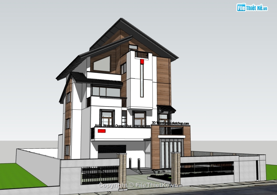 biệt thự 3 tầng,3d biệt thự 3 tầng,sketchup biệt thự 3 tầng,file su biệt thự 3 tầng